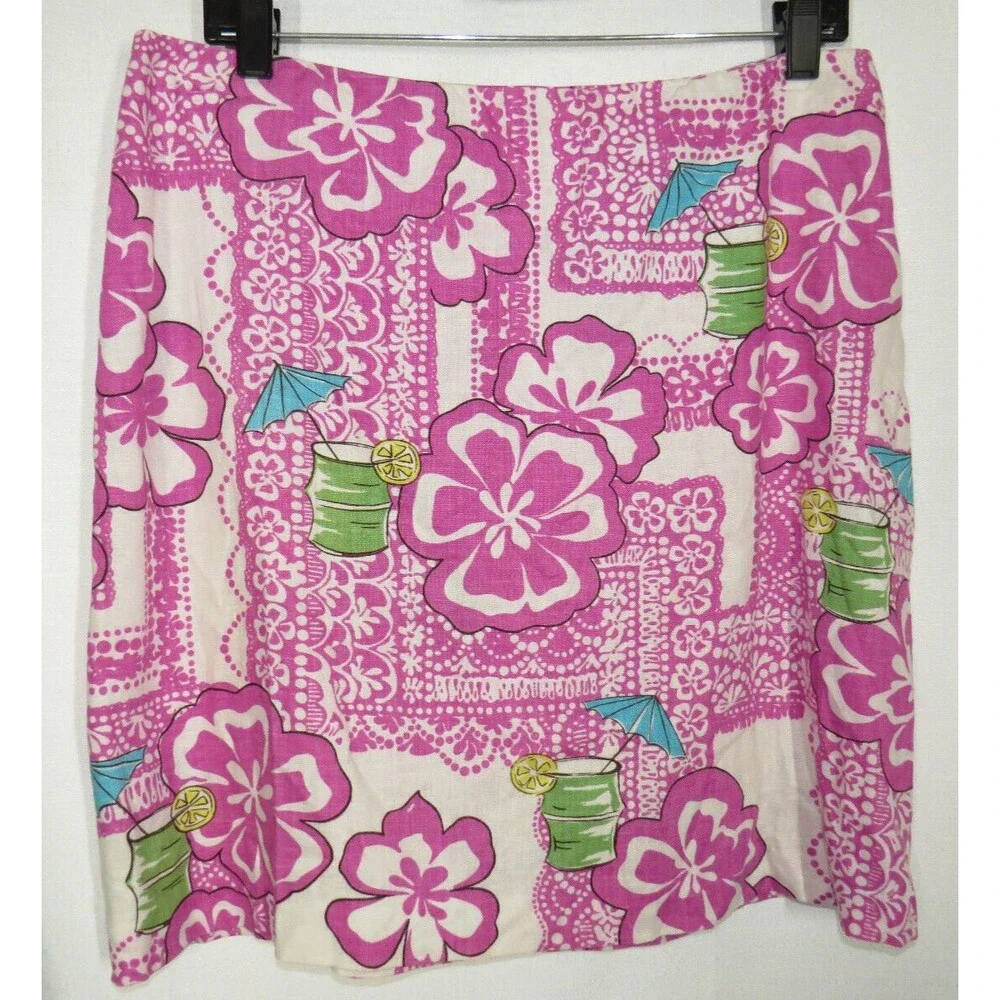 Dandy By Randi M. Linen Retro Floral Hawaiian Vacation Print Mini Skirt Size 10